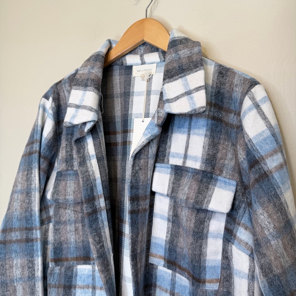 MELLODAY | NWT Plus Size Plaid Utility Shirt Jacket Shacket - Picture 4 of 14
